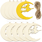 Unfinished Blank MDF Pendants Set for Painting Arts, Pyrography, Home Decor,
with Jute Cord, Moon, 100x95x2.5mm(WOOD-WH20008-13K)