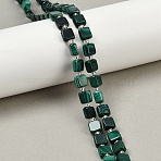 Natural Malachite Beads Strands, Square, 7x7x4~4.5mm, Hole: 0.8mm, about 43pcs/strand, 15.16 inch(38.5cm)(G-L630-A01-7x7mm)