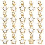 12Pcs Brass Charms, with Shell, Real 18K Gold Plated, with Jump Ring, Star, 9.5x7.5x1.7mm, Hole: 3.2mm(KK-ME0002-13)