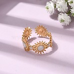 Sun 304 Stainless Steel Open Cuff Rings for Women, with Enamel, Golden, 10mm,US Size 7(17.3mm)(RJEW-A091-20G)