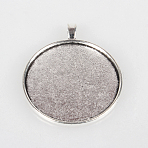 Vintage Tibetan Style Alloy Big Pendant Cabochon Bezel Settings, Antique Silver, Flat Round Tray: 40mm, 52x43x3mm, Hole: 4x7mm(X-TIBEP-O006-27AS)