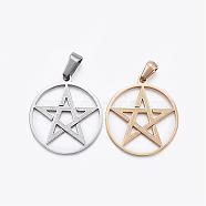 304 Stainless Steel Pendants, Flat Round with Star, Mixed Color, 25.5x23x1.5mm, Hole: 5x3mm(STAS-H355-03)