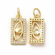 Rack Plating Brass Micro Pave Cubic Zirconia Charms, Rectangle with Eye Charm, with Jump Ring, Real 18K Gold Plated, 15x7.5x2mm, Hole: 3.6mm(ZIRC-K089-04G)