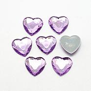 Acrylic Rhinestone Flat Back Cabochons, Faceted, Bottom Silver Plated, Heart, Medium Purple, 25x25x4.5~4.8mm(GACR-Q009-25x25-13)