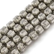 Electroplated Natural Lava Rock Beads Strands, Column, Platinum Plated, 6x6mm, Hole: 1.2mm, about 62pcs/strand, 15.75 inch(40cm)(G-L606-B02-01A)