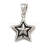 316 Surgical Stainless Steel Pendants, Star Charm, Antique Silver, 27x23x5.1mm, Hole: 8x4.8mm(STAS-E212-166AS)