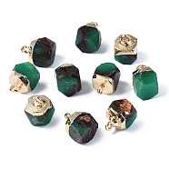 Assembled Synthetic Bronzite and Aqua Terra Jasper Charms, with Light Gold Brass Loop, Faceted, Octagon, 11~13x8~9x8~9mm, Hole: 1.6~1.8mm(G-N330-47D)