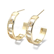 Hollow Word Brass Micro Pave Cubic Zirconia Stud Earrings, Half Hoop Earrings, Long-Lasting Plated, Golden, 22x5.5mm(EJEW-D098-05G)