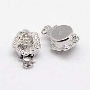 Sterling Silver Box Clasps, Flower, Platinum, 14.5x10x7mm, Hole: 2mm(X-STER-A030-64)