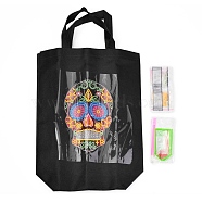 DIY Diamond Painting Handbag Art Kits, Reusable Shopping Tote Cloth Bag, for Woman Home Organizer Craft, Skull Pattern, Black, 55.5x39x9.4cm(DIY-H139-11)