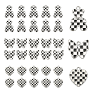 30Pcs 3 Styles Alloy Enamel Pendants, Heart & Bear & Butterfly with Grid Pattern, Platinum, White & Black, 17~24x15~18x1~2.5mm, Hole: 2mm, 10pcs/style(PALLOY-CJ0002-06)