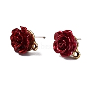 Resin Stud Earring Findings, with Alloy Pins and Loop, Rose, Dark Red, 14x12mm, Hole: 1.4mm, Pin: 0.6mm(ZIRC-TAC0002-025)