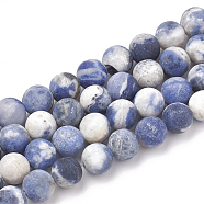 Natural Sodalite Beads Strands, Frosted, Round, 10mm, Hole: 1.2mm, about 36pcs/strand, 15.5 inch(G-T106-214)