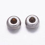 304 Stainless Steel Beads, Drum, Stainless Steel Color, 4x2mm, Hole: 1.3~1.4mm(STAS-K146-063-4mm)