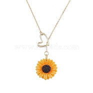 Lariat Necklaces, Resin Flower Pendant Necklaces, Brass Cable Chains, Golden, 23.11 inch(58.7cm)(NJEW-JN04865)