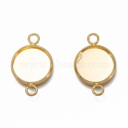 304 Stainless Steel Cabochon Connector Settings, Plain Edge Bezel Cups, Flat Round, Real 18K Gold Plated, Tray: 12mm, 21.5x14x2mm, Hole: 2mm(X-STAS-H130-23C-G)
