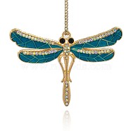 Golden Plated Alloy Pendants, with Enamel and Rhinestone, Dragonfly, Teal, 46x66x4mm, Hole: 2.5mm(ENAM-J269-04G)