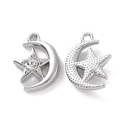 Alloy Crystal Rhinestone Pendants, Star with Moon Charms, Platinum, 17.5x13x4mm, Hole: 1.6mm(FIND-A023-08P)
