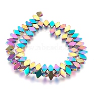 Electroplate Non-magnetic Synthetic Hematite Bead Strands, Polished, Rhombus, Multi-color Plated, 6x10x3mm, Hole: 1mm, about 65~66pcs/strand, 15.3 inch~15.7 inch(39~40cm)(G-I208-18-B-L)