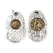 Brass Pendants, with Jump Ring, Textured, Oval with Chinese Zodiac Charm, Antique Silver & Antique Golden, 27x16x3mm, Hole: 3.5mm(KK-Q800-23AS)