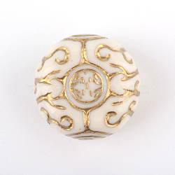 Flat Round Plating Acrylic Beads, Golden Metal Enlaced, Beige, 17x9.5mm, Hole: 2mm(X-PACR-Q102-106A)
