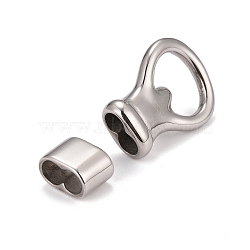 Tarnish Resistant 304 Stainless Steel Hook Clasps, with Slider Beads/Slide Charms, For Leather Cord Bracelets Making, Stainless Steel Color, Beads: 28x20.5x15mm, Hole: 5.5x10mm, Cord clasp: 9x13x8mm, hole: 5x10mm(STAS-F122-27P)