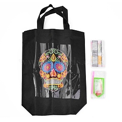 DIY Diamond Painting Handbag Art Kits, Reusable Shopping Tote Cloth Bag, for Woman Home Organizer Craft, Skull Pattern, Black, 55.5x39x9.4cm(DIY-H139-11)