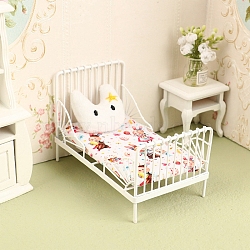 Mini Iron Children's Bed & Pillow, Micro Landscape Home Dollhouse Accessories, Pretending Prop Decorations, Cat Shape, 115x70x80mm(PW-WG29734-01)