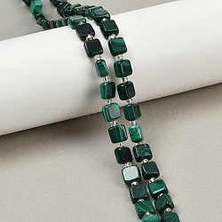 Natural Malachite Beads Strands, Square, 7x7x4~4.5mm, Hole: 0.8mm, about 43pcs/strand, 15.16 inch(38.5cm)(G-L630-A01-7x7mm)