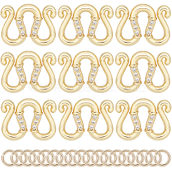 12Pcs Brass Micro Pave Clear Cubic Zirconia S-Hook Clasps, M Clasps with 30Pcs Brass Open Jump Rings, Golden, S-Hook Clasp: 13.5x10.5x1.5mm(KK-SC0003-42)
