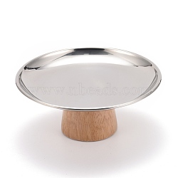 Round Aluminum Alloy Desktop Storage Tray, with Wood Base, Jewelry Trays, Snack Tray Plate, for Living Room Kitchen Table Home, Dark Salmon, 17.4x7.3cm, Wood Base Diameter: 69mm(AJEW-G028-01A)