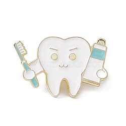 Cartoon Teeth Enamel Pin, Light Gold Alloy Oral Health Brooch for Backpack Clothes, Brush Pattern, 29x30x2mm, Pin: 1.3mm(JEWB-A005-19-05)