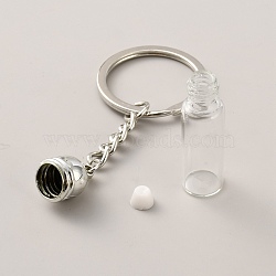 Acrylic & Iron Keychains, with Split Key Ring & Glass Bottle, Platinum, 35x11mm(AJEW-WH0609-836P-03)