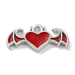 Alloy Enamel Pendants, Heart with Wing Charm, Platinum, 9.5x20x2mm, Hole: 1.6mm(FIND-U024-03P-01)