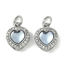 Brass Micro Pave Cubic Zirconia Charms, with Resin, Heart, Platinum, 12x10x6mm, Hole: 3mm(KK-P283-03P)