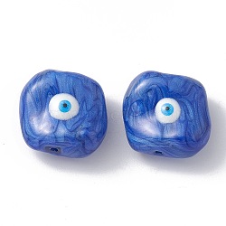 Glass Beads, with Enamel, Square with Evil Eye Pattern, Blue, 20x19x10mm, Hole: 1.2mm(GLAA-A009-04C)