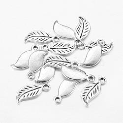 Tibetan Style Alloy Charms, Leaf, Lead Free and Cadmium Free, Antique Silver, 17x8mm, Hole: 2mm(X-LF5087Y)