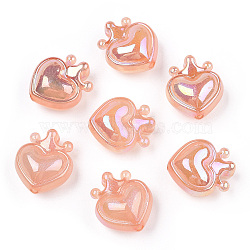 UV Plating Rainbow Iridescent Acrylic Beads, with Glitter Powder, Heart with Crown, Light Salmon, 24.5x21.5x14mm, Hole: 3mm(OACR-T027-01-A05)