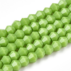 Opaque Solid Color Imitation Jade Glass Beads Strands, Faceted, Bicone, Yellow Green, 2.9~3.3x3mm, Hole: 0.7mm,  about 113~115pcs/strand, 14.04~14.235 inch(36~36.5cm)(EGLA-A039-P2mm-D21)