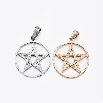 304 Stainless Steel Pendants, Flat Round with Star, Mixed Color, 25.5x23x1.5mm, Hole: 5x3mm
