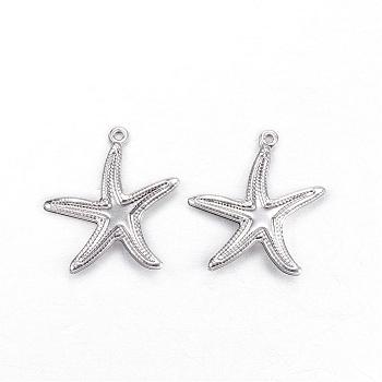 201 Stainless Steel Pendants, Starfish/Sea Stars, Stainless Steel Color, 22x20.5x2.5mm, Hole: 1.2mm