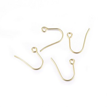 304 Stainless Steel Earring Hooks, Ear Wire, with Horizontal Loop, Golden, 15x19x0.7mm, Hole: 2mm, 21 Gauge, Pin: 0.7mm