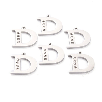 304 Stainless Steel Pendant Rhinestone Settings, Letter, Stainless Steel Color, Letter.D, D: 15x15.5x1.5mm, Hole: 1.2mm, Fit for 1.6mm Rhinestone
