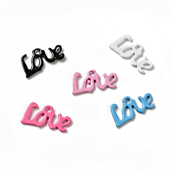 Spray Painted 201 Stainless Steel Charms, Word Love Charm, Mixed Color, 12x6.5x1mm, Hole: 1.4mm