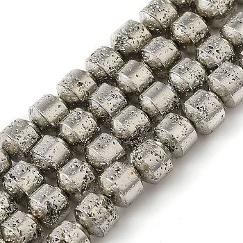 Electroplated Natural Lava Rock Beads Strands, Column, Platinum Plated, 6x6mm, Hole: 1.2mm, about 62pcs/strand, 15.75 inch(40cm)