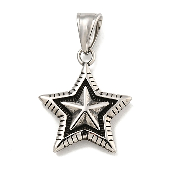 316 Surgical Stainless Steel Pendants, Star Charm, Antique Silver, 27x23x5.1mm, Hole: 8x4.8mm