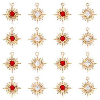 16Pcs 2 Colors Brass Micro Pave Cubic Zirconia Pendants, 8-Point Star Charm, Light Gold, Mixed Color, 20x17.5x3.6mm, Hole: 1.8mm, 8pcs/color