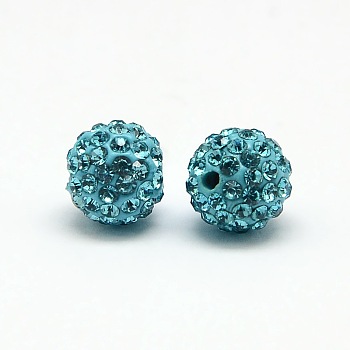 Polymer Clay Rhinestone Beads, Pave Disco Ball Beads, Grade A, Round, PP9, Aquamarine, PP9(1.5~1.6mm), 6mm, Hole: 1.2mm