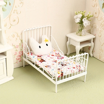 Mini Iron Children's Bed & Pillow, Micro Landscape Home Dollhouse Accessories, Pretending Prop Decorations, Cat Shape, 115x70x80mm