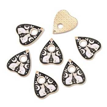 Alloy Pendants, with Enamel, Light Gold, Heart with Cat, Black, 26x22x1.2mm, Hole: 2mm